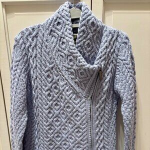 Aran Sweater Market Merino Wool Biker Jacket Sweater – Dove Grey – Small
